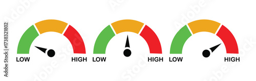 Speedometer icons set. Set of speedometer or gauge indicator symbol 