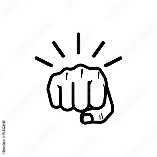 Illustration of a clenched fist with radiating lines, symbolizing strength or impact.
