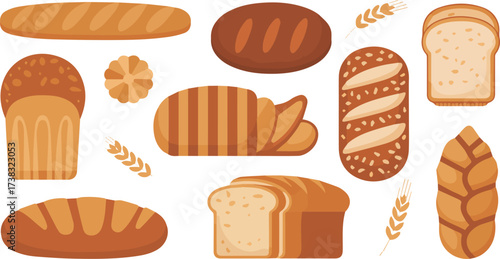 Vector art of collection of various types of bread