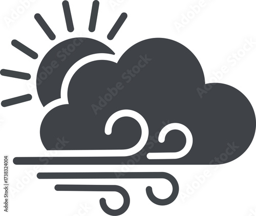 Scalable vector illustration of sun behind cloud with windy weather icon eps