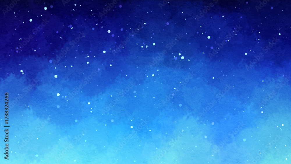 Fototapeta premium 青色のグラデーションの水彩背景 夜空 雪