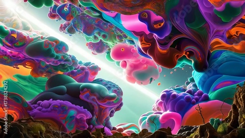 Hyper-real landscape with vivid, organic shapes and soft lighting, resembling surreal clay textures and natural rock formations, captured with cinematic realism.