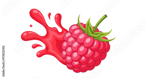 Illustration of a ripe raspberry with a splash of juice.