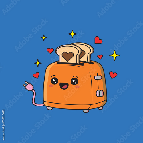 Cute Toaster Character with Stars and Hearts Vector

