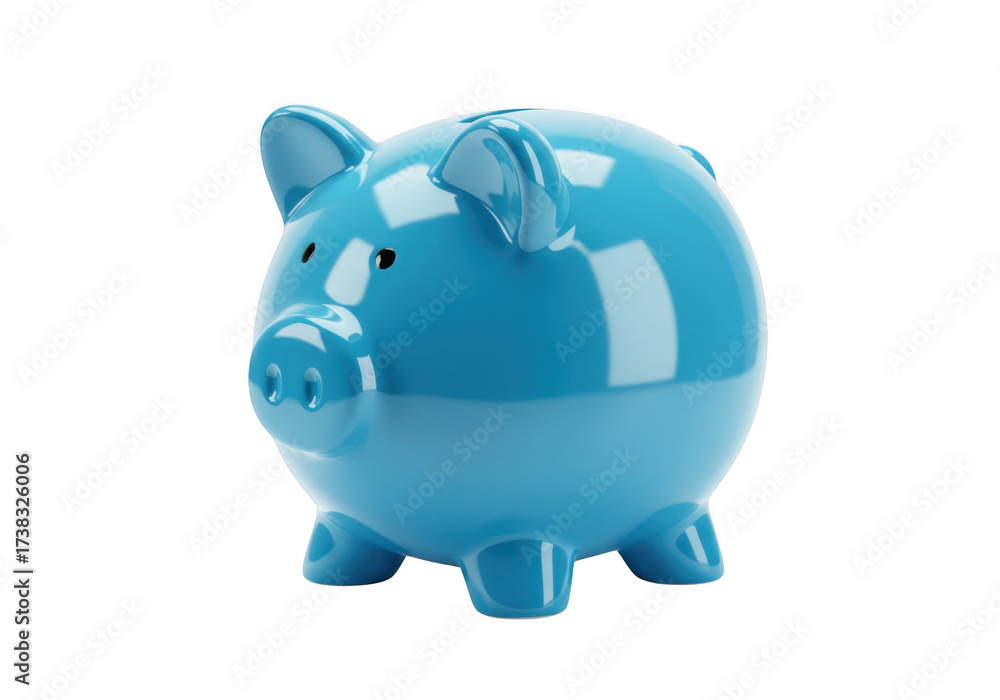 Obraz premium Bright blue ceramic piggy bank captures light in studio portrait transparent background