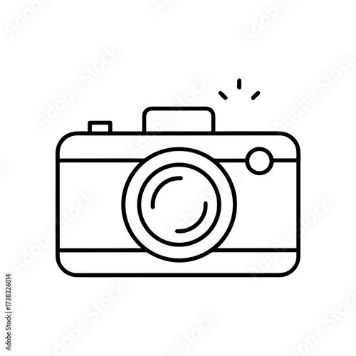 Outline drawing of a camera with flash on transparent background silhouette