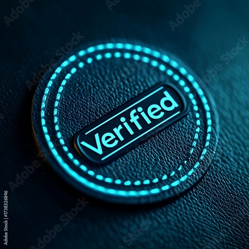 A close-up of a circular badge featuring the word 