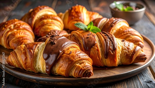 Freshly baked croissants with chocolate