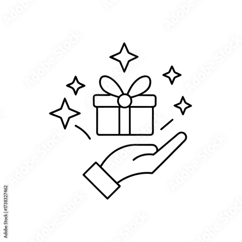 Vector icon of hand holding gift box with stars