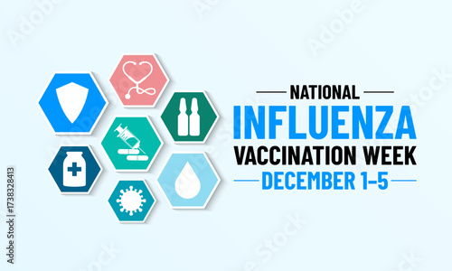 National Influenza Vaccination Week highlights the importance of getting the flu vaccine to protect yourself, your family, and the community from seasonal influenza. Banner poster, flyer background.