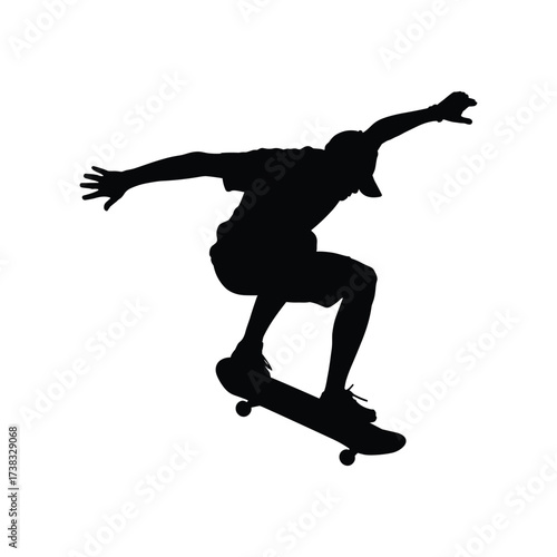 Dynamic silhouette of a skateboarder performing an aerial trick with motion and energy