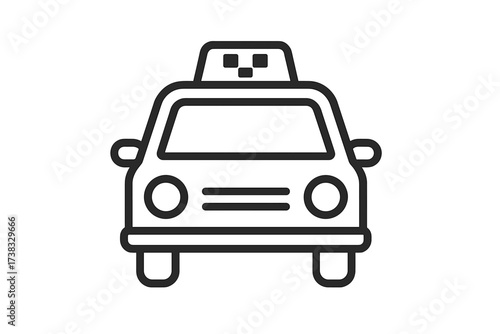 Taxi icon vector line art. Simple cab front view outline illustration. Public city transportation symbol. Car service concept for web design, app. Isolated automobile pictogram.