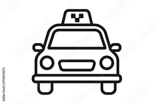 Taxi line icon. Cab service front view. Car symbol for transportation app or website. Public transport vector illustration. Urban travel and city commute concept graphic isolated.