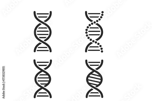 DNA strand icon set. Vector illustration of genetic helix symbols. Abstract biology and science concept for biotechnology, medicine, and molecular research. Chromosome gene signs.