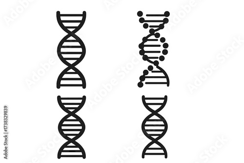 DNA abstract strand symbol set. Vector illustration of different gene helix icons. Genetic, science, biology concept. Molecule, chromosome structure. Medical, biotechnology pictogram.