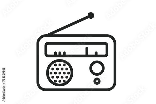 Radio icon vector. Portable retro radio receiver illustration. Vintage broadcast music player symbol. Old classic fm am tuner outline graphic. Listen to audio, sound, news concept.