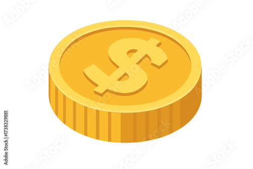 Isometric dollar coin vector set. 3D money icon for finance and business concepts. US currency symbol. Graphic for banking, investment, profit, wealth, and savings design.