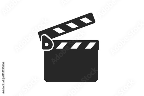 Clapperboard icon for film and movie production. Vector symbol for cinema, filmmaking, and video editing. Action, scene, and take slate board for directors. Entertainment industry.