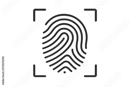 Fingerprint scan icon for biometric identification. Security access control symbol. Digital identity verification vector. Personal data protection and privacy technology graphic.