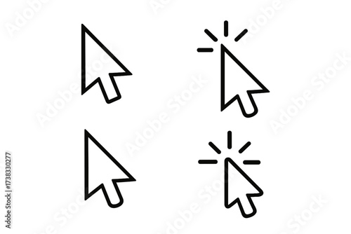 Mouse arrows icons set. Computer mouse click cursor collection. Vector illustration of pointer for web navigation. UI UX graphic design element. Press button symbol and select sign.