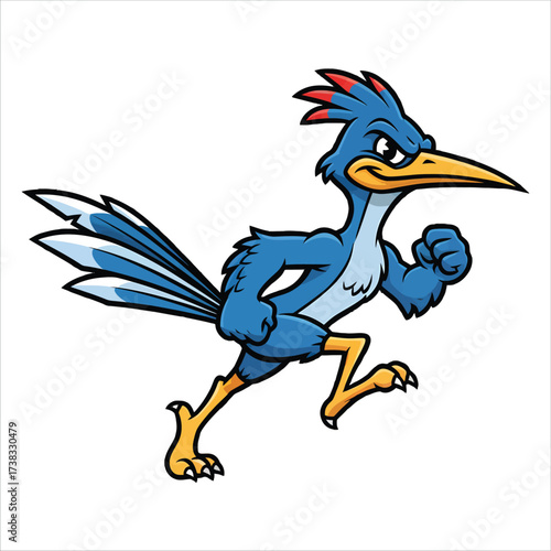 Cartoon roadrunner running with dynamic motion on white background