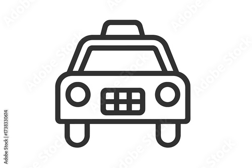 Taxi line icon. Cab vector outline symbol. Car front view. Public transport illustration. Automobile transportation service concept. Ride hailing app pictogram graphic design.