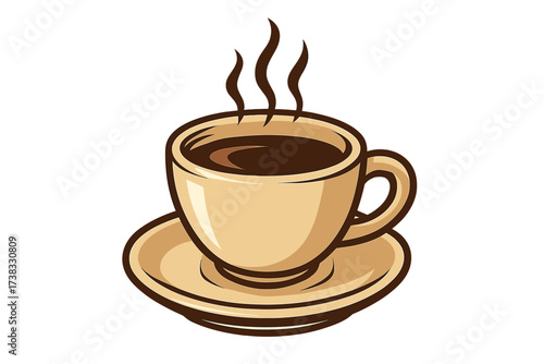 Coffee cup icon. Hot espresso or cappuccino in a mug with steam. Vector illustration for cafe menu, logo, or morning break concept. Freshly brewed hot drink symbol.