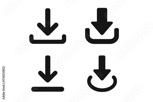 Download icon set. Vector arrow down symbol collection. Web button for saving data. Flat design for UI UX app interface. Simple graphic element. Load install pictogram sign.