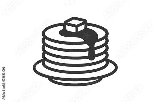 Pancake stack icon with butter and maple syrup. Vector illustration for breakfast, food, dessert concepts. Restaurant menu graphic, cafe logo. Sweet morning meal symbol.