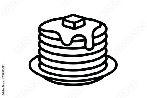 Pancakes stack line icon. Vector illustration of hotcakes with butter and syrup for breakfast. Simple outline graphic for restaurant menu, cafe, or bakery. Sweet food concept.