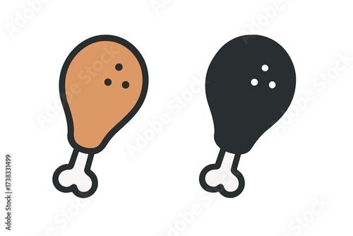 Cartoon style vector illustration of chicken drumstick food icon with transparent background, set of fried meat legs with bone, simple meat leg vector graphic for culinary design