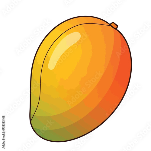 Cartoon Style Isolated Ripe Mango Fruit with Outline Illustration