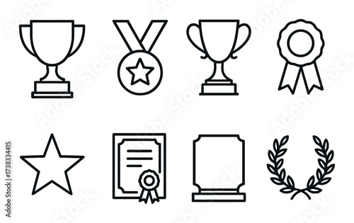 Set of awards and trophies icons on brown background