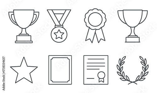 Award and achievement icons: trophies, medals, certificates, and ribbons