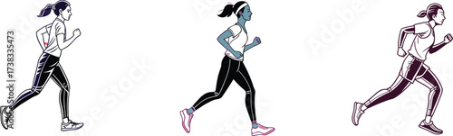 Dynamic vector illustration of a woman running, ideal for fitness blogs, health campaigns, or athletic apparel ads, showcasing energy, movement, and healthy lifestyle