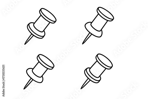 Push pin thumbtack outline icon set. Simple linear collection of school and office stationery. Vector for web, apps, notice board, map marker, reminder. Editable stroke.