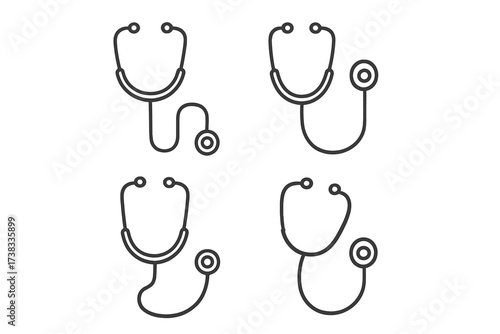 Stethoscope line icon set. Medical and healthcare concept. Doctor, hospital, clinic symbol. Vector illustration for websites, apps. Health care, medicine, cardiology, diagnosis sign.