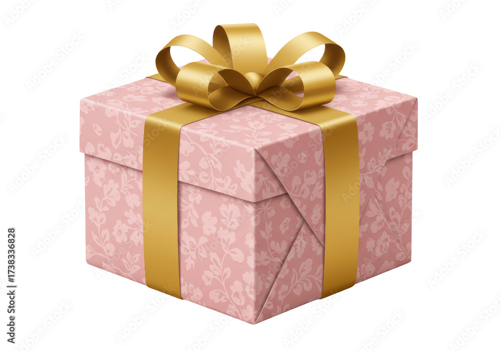 Fototapeta premium Isolated Pink Gift Box with Gold Ribbon, a Beautiful Present for Holidays and Special Days