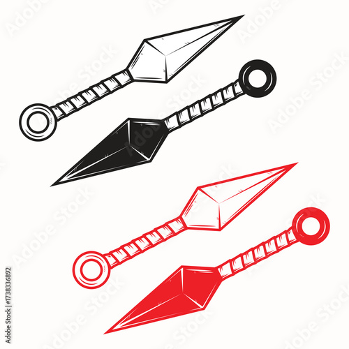 Japanese Ninja Kunai Vector Illustration , Clean design with sharp details, symbolizing martial arts, stealth, and ninja culture