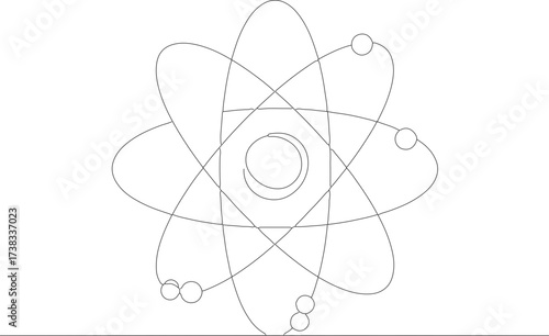 Simple Outline Hand Drawn Atom Model Structure Diagram Illustration