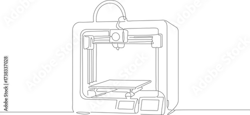 Minimalist Line Art 3D Printer Machine Technology Equipment Illustration