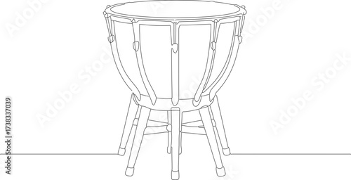 Outline One Line Drawing Timpani Drum Percussion Musical Instrument Illustration
