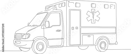 Outline Line Drawing Ambulance Emergency Vehicle Automobile Medical Transport Illustration