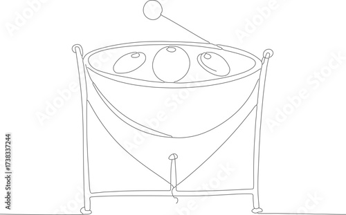 Outline Handdrawn Musical Steel Pan Drum Percussion Instrument Illustration