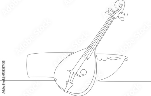 Continuous Line Drawing Detailed Mandolin Musical Instrument Art Illustration