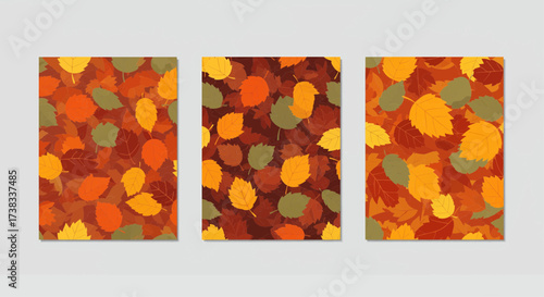 A Triptych of Autumn Leaves A Vibrant Collage of Fall Foliage in Earthy Tones