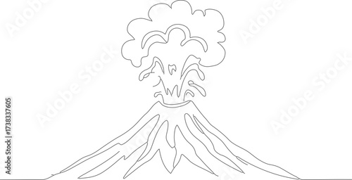Simple Outline Volcano Eruption Line Art Illustration Isolated Nature Element