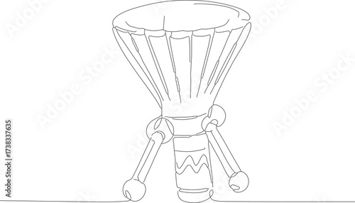 Simple Outline Continuous Line Art African Djembe Drum Musical Instrument