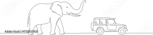 Minimalist Outline Elephant and Small Car Comparison Wildlife Illustration