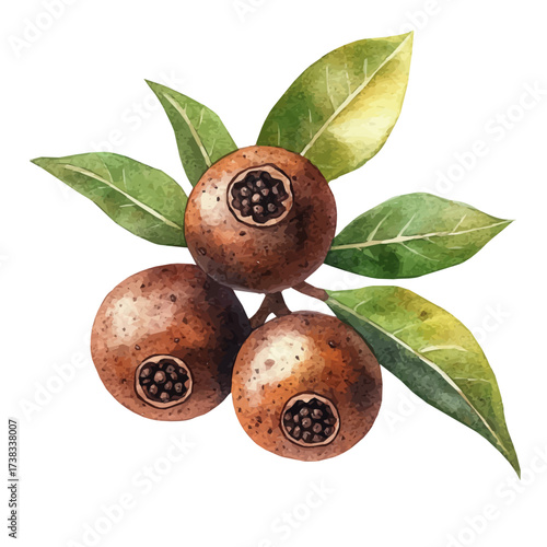 hand-drawn paint, Simple Illustration, A beautiful painting of allspice berries, EPS format, isolated on a white background, watercolor style, minimal yet artistic elements for creative designs	